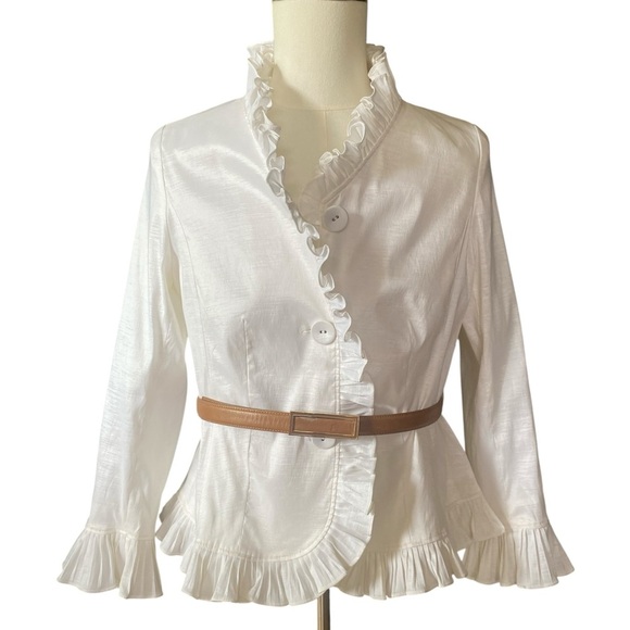 Ruffled Jerry T white blazer SZ L - Picture 6 of 8